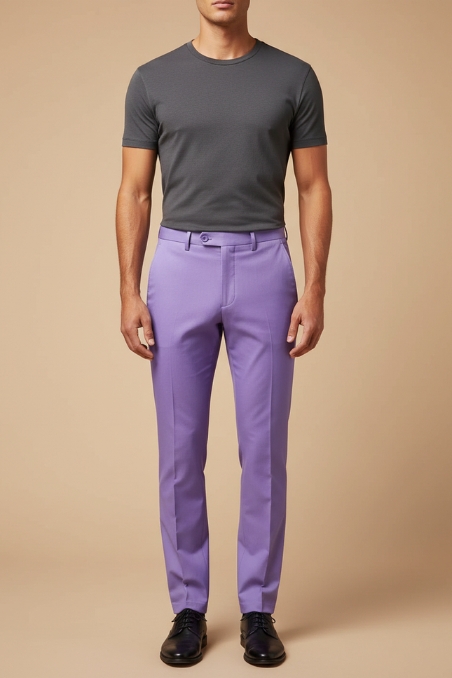 Pantalon Chino Lilas Homme Slim Élégant Uni - Violet Gabardine