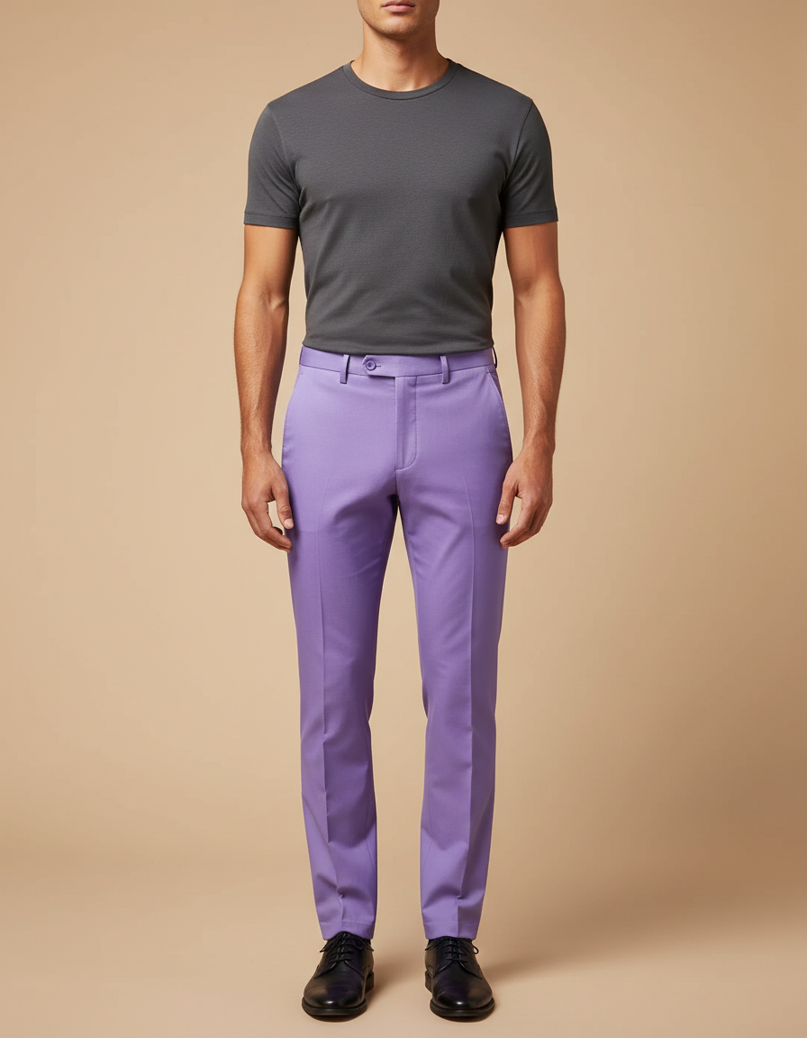 Pantalon Chino Lilas Homme Slim Élégant Uni - Violet Gabardine