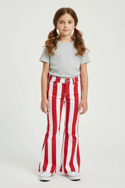 Pantalon Chino Rayures Rouges Blanches Évasé Enfants - Multicolore Coton