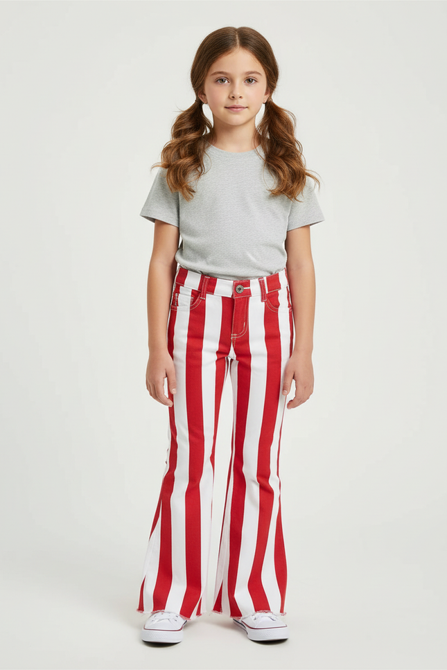 Pantalon Chino Rayures Rouges Blanches Évasé Enfants - Multicolore Coton