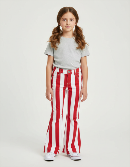Pantalon Chino Rayures Rouges Blanches Évasé Enfants - Multicolore Coton