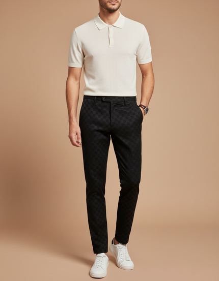 Pantalon Chino Noir Carreaux Slim Élégant Homme - Polyester