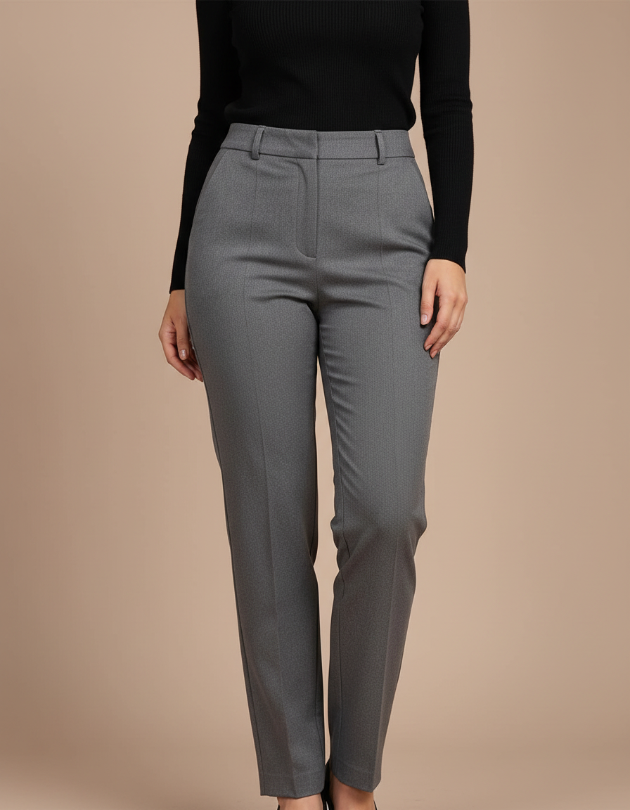 Pantalon Chino Gris Slim Élégant Femme Droit - Gabardine