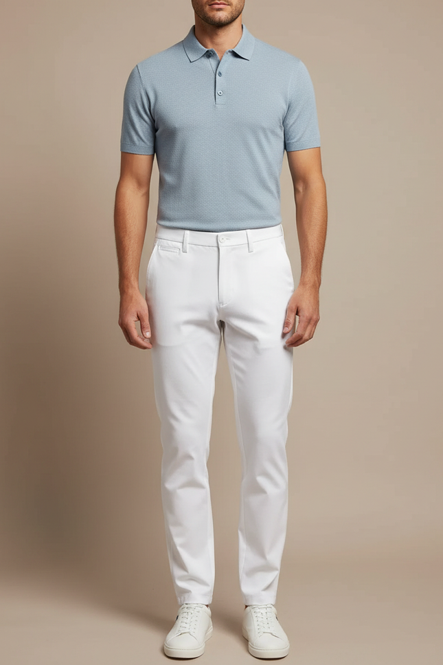 Pantalon Chino Blanc Homme Slim Élastique Décontracté Élégant - Polyester