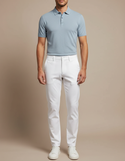 Pantalon Chino Blanc Homme Slim Élastique Décontracté Élégant - Polyester