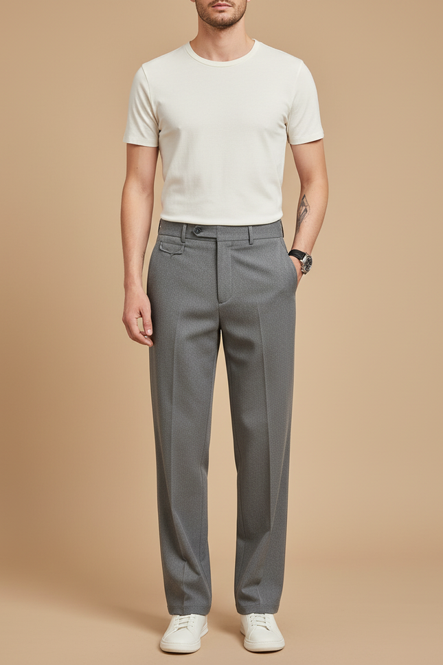 Pantalon Chino Gris Droit Élégant Business Homme - Gabardine