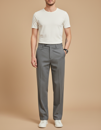 Pantalon Chino Gris Droit Élégant Business Homme - Gabardine