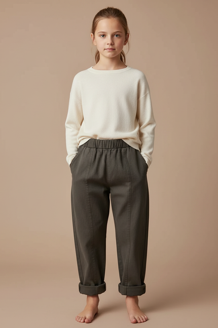 Pantalon Chino Kaki Ample Coton Élastique Enfant