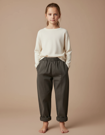 Pantalon Chino Kaki Ample Coton Élastique Enfant