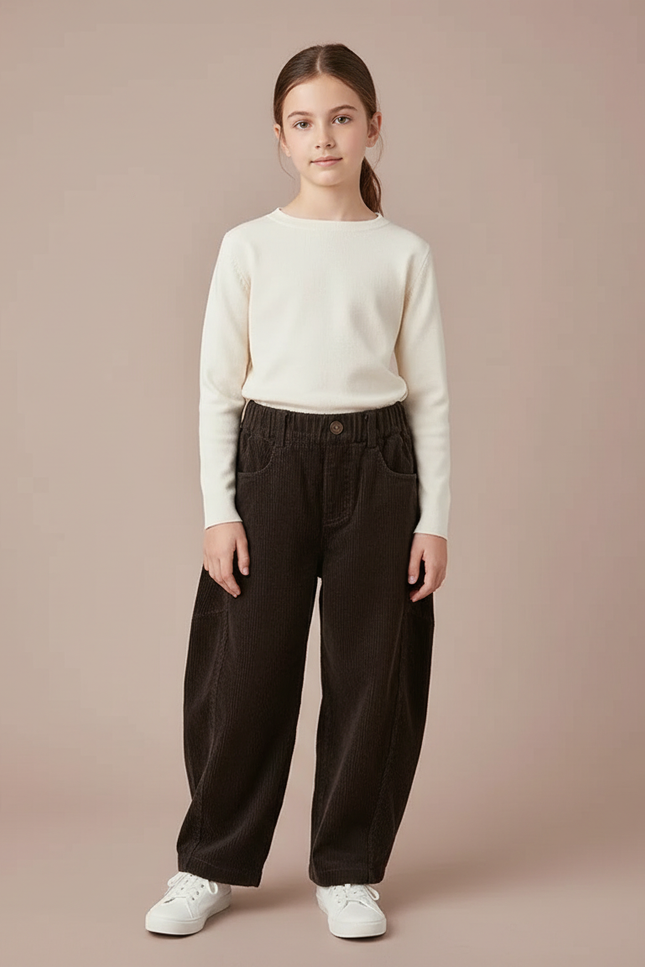 Pantalon Chino Marron Côtelé Ample Décontracté Enfant - Cordé