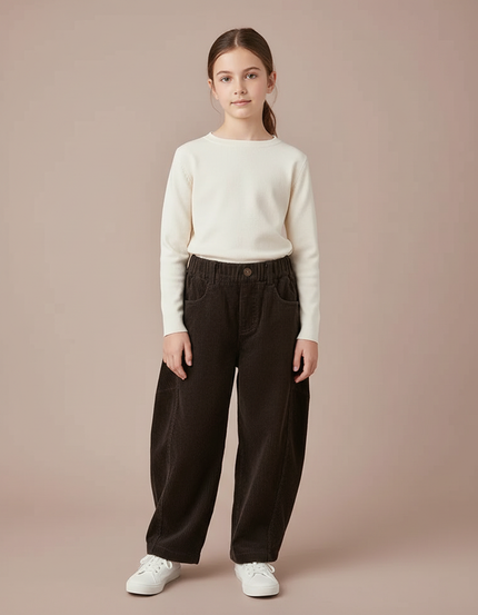 Pantalon Chino Marron Côtelé Ample Décontracté Enfant - Cordé