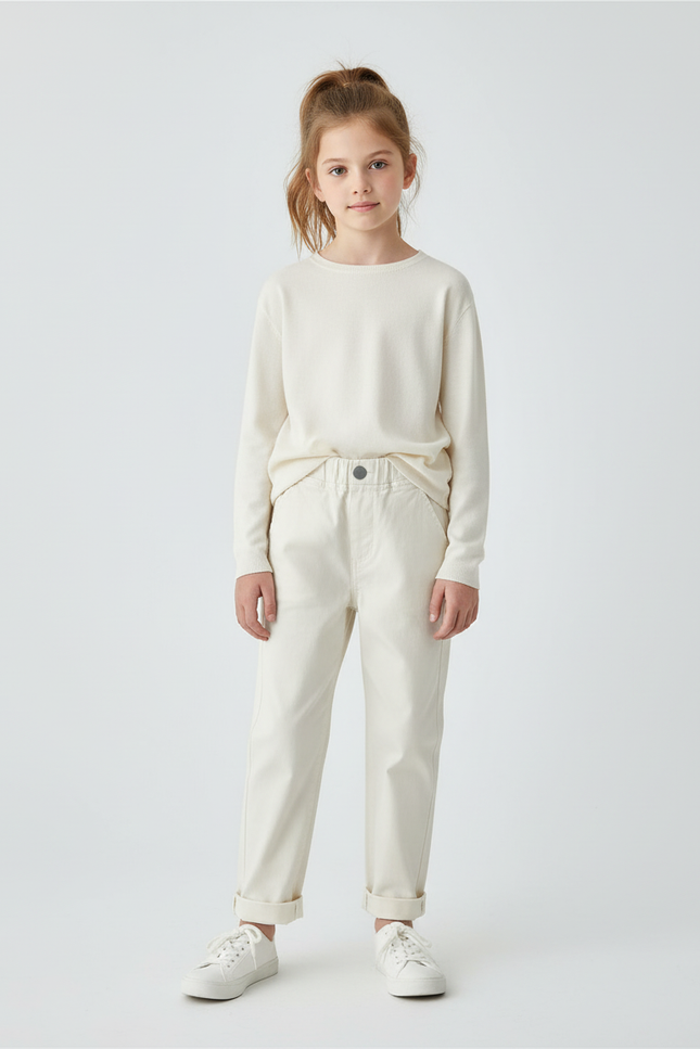 Pantalon Chino Crème Coton Droit Confortable Enfant - Beige
