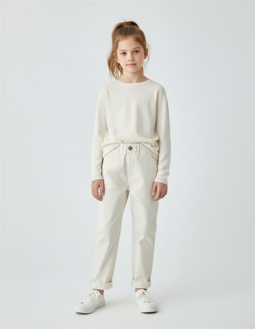 Pantalon Chino Crème Coton Droit Confortable Enfant - Beige