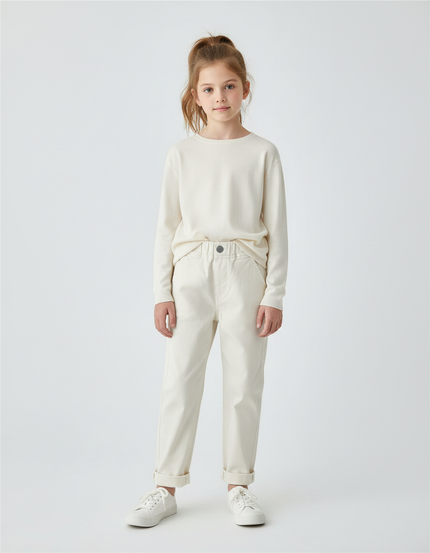 Pantalon Chino Crème Coton Droit Confortable Enfant - Beige