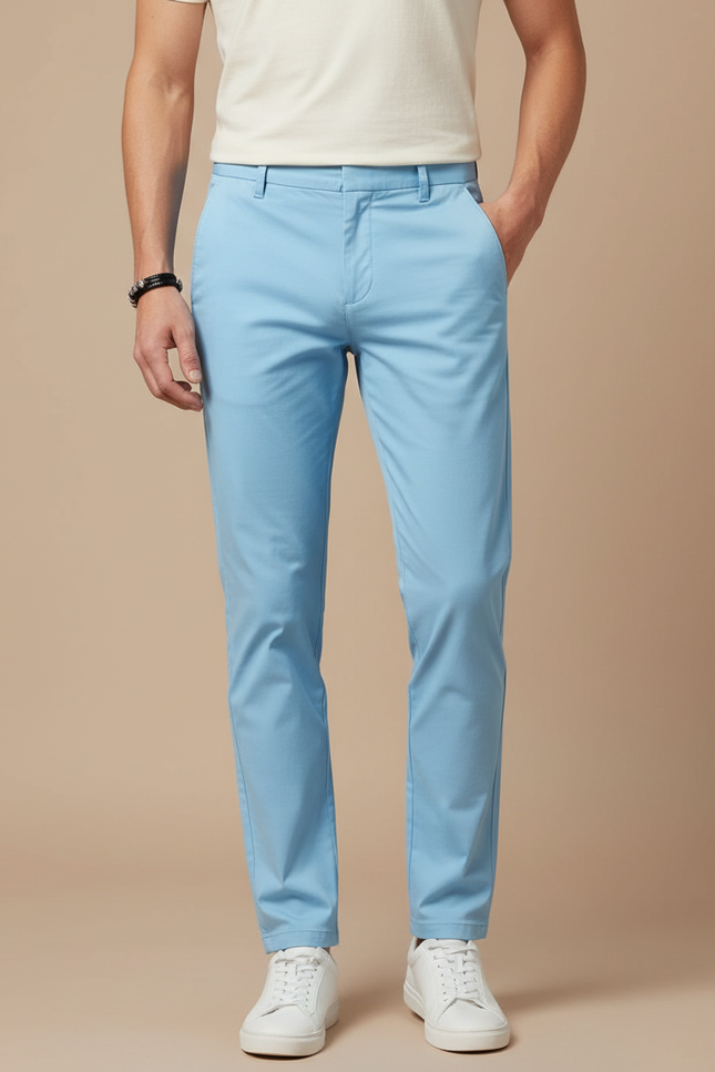Pantalon Chino Bleu Ciel Coton Droit Décontracté Homme