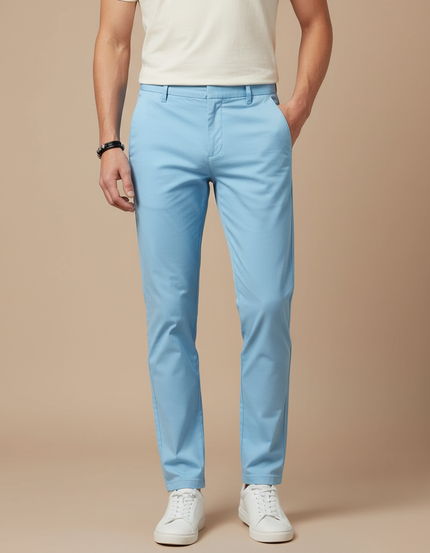 Pantalon Chino Bleu Ciel Coton Droit Décontracté Homme