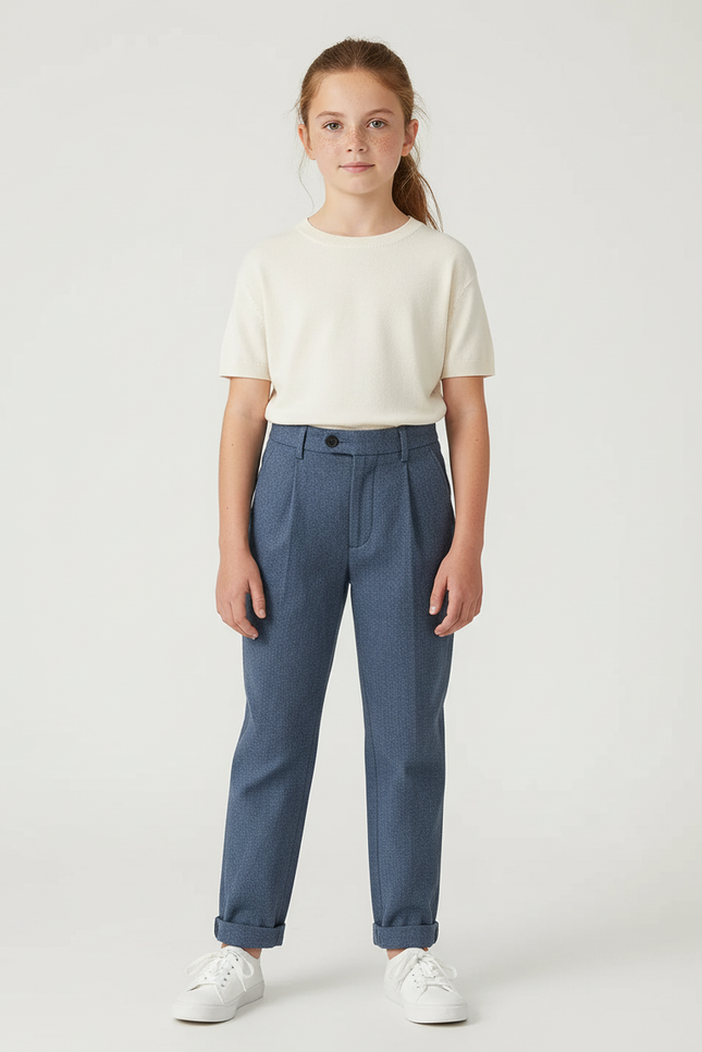 Pantalon Chino Bleu Marine Laine Chevron Droit Enfant