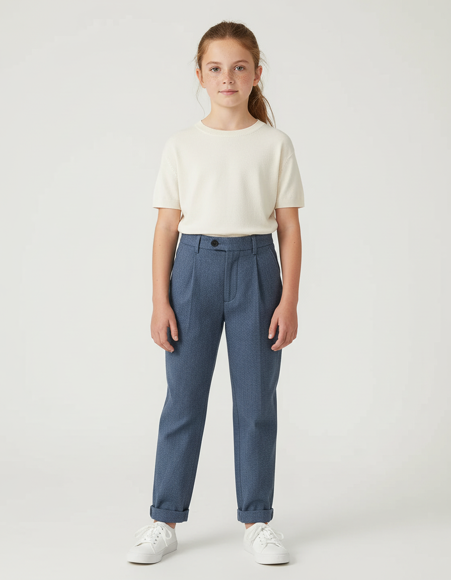 Pantalon Chino Bleu Marine Laine Chevron Droit Enfant