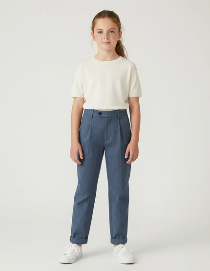 Pantalon Chino Bleu Marine Laine Chevron Droit Enfant