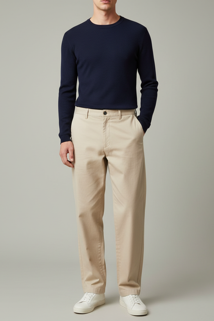 Pantalon Chino Beige Coton Droit Tendance Homme