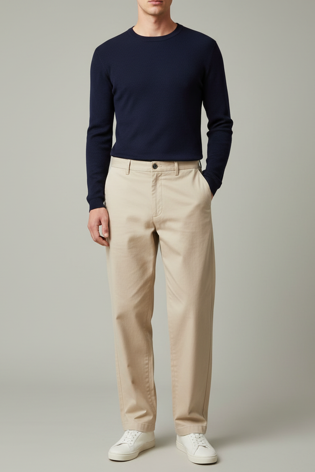 Pantalon Chino Beige Coton Droit Tendance Homme