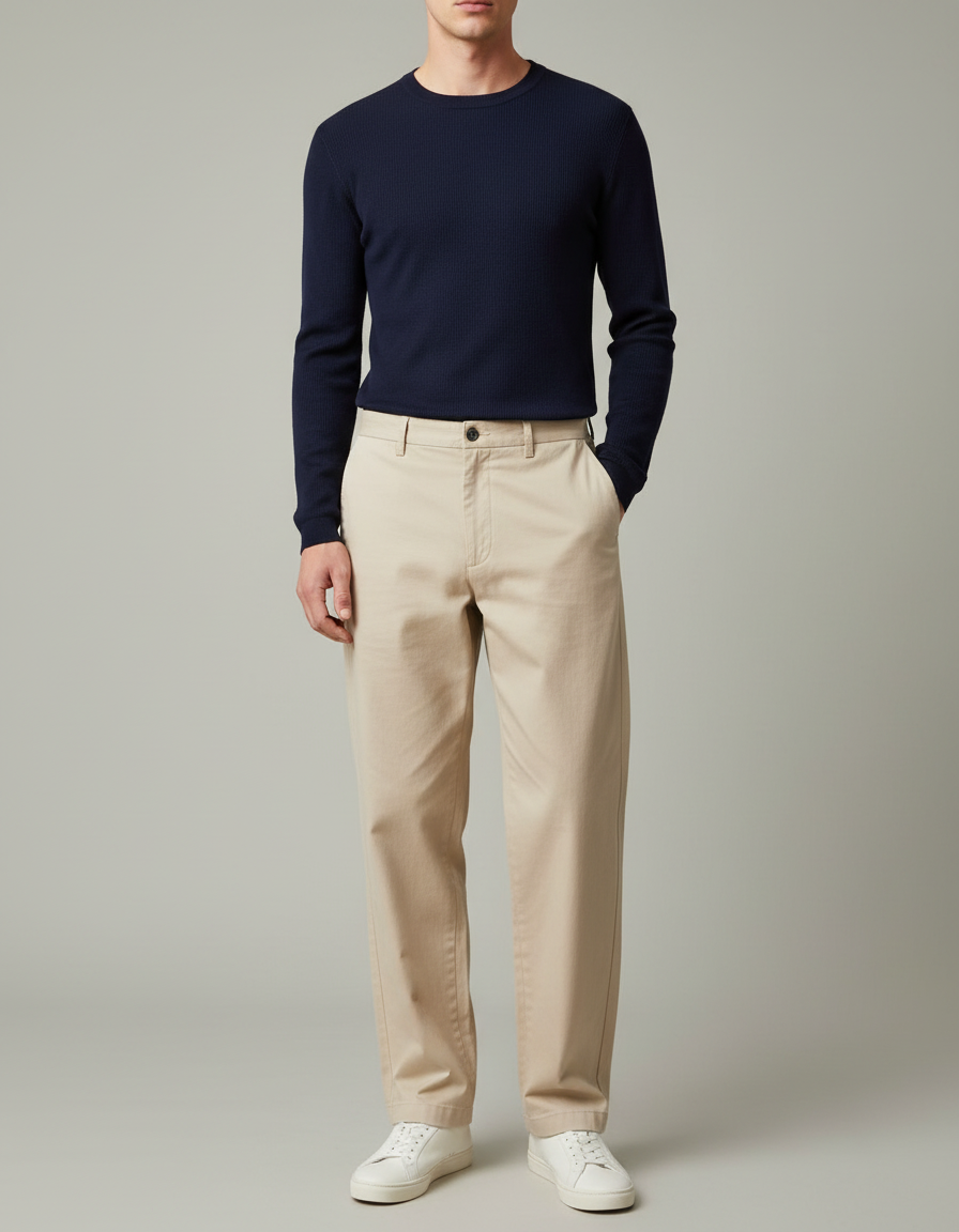 Pantalon Chino Beige Coton Droit Tendance Homme