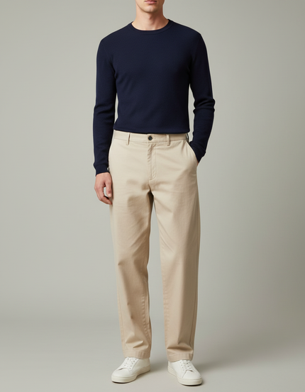 Pantalon Chino Beige Coton Droit Tendance Homme