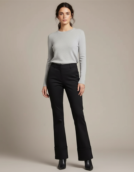 Pantalon Chino Noir Évasé Élégant Taille Haute - Gabardine