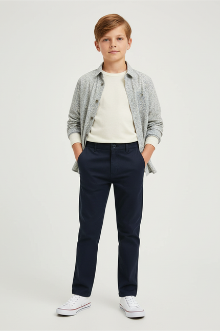 Pantalon Chino Marine Coton Droit Décontracté Enfant