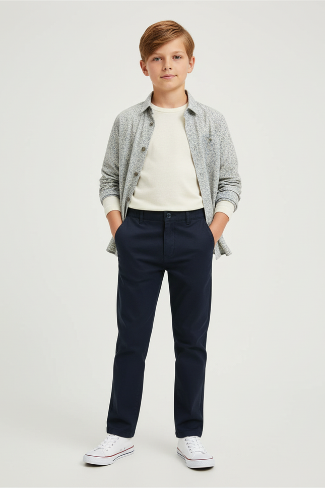 Pantalon Chino Marine Coton Droit Décontracté Enfant