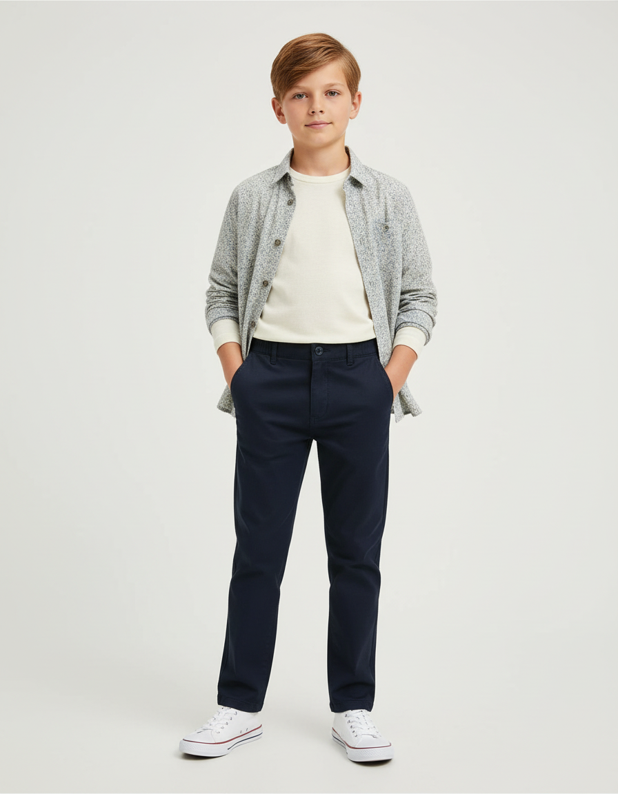 Pantalon Chino Marine Coton Droit Décontracté Enfant