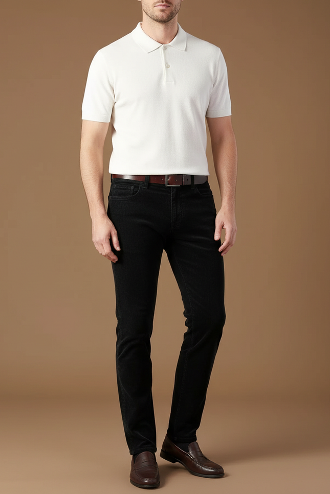 Pantalon Chino Noir Côtelé Ajusté Élégant Homme - Cordé