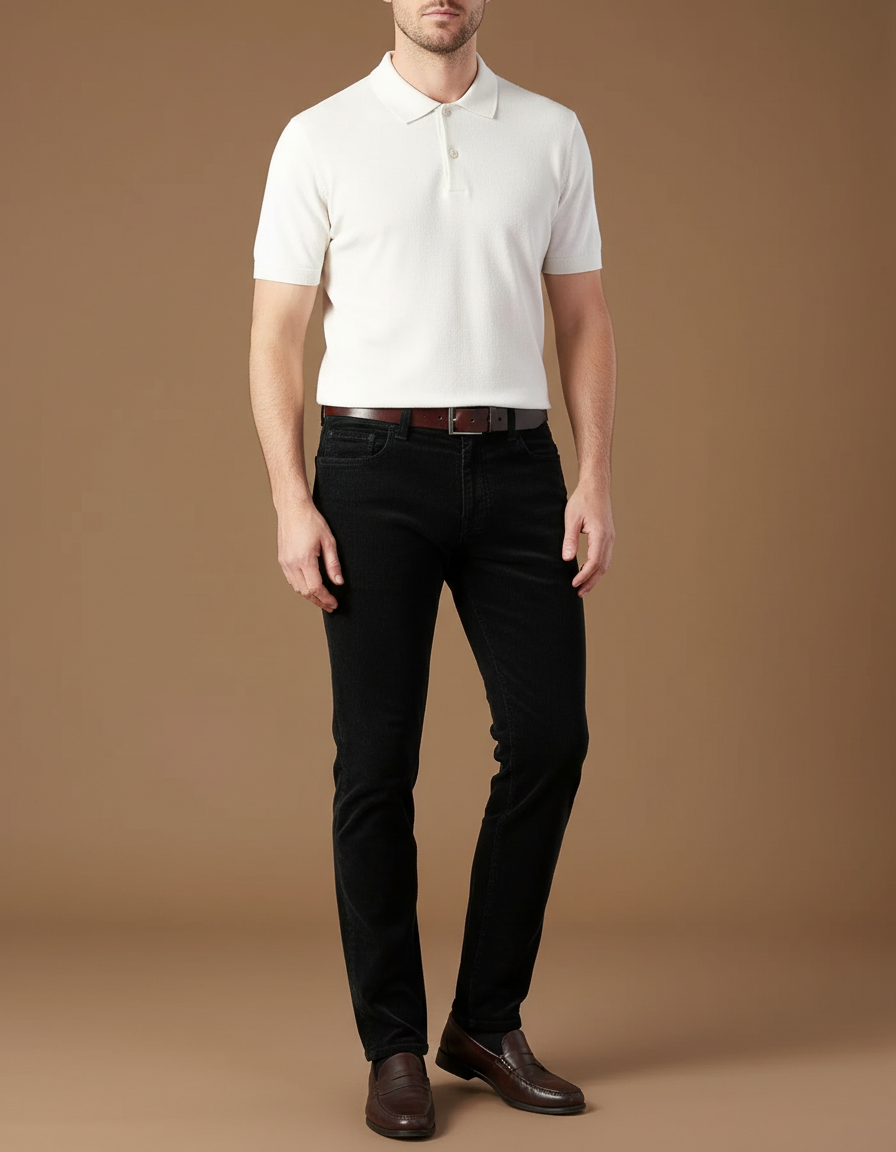 Pantalon Chino Noir Côtelé Ajusté Élégant Homme - Cordé