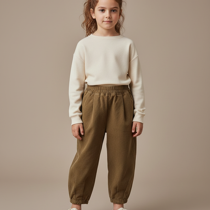 Pantalon Chino Kaki Coton Ample Enfant Uni - Molleton