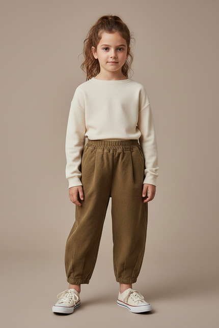 Pantalon Chino Kaki Coton Ample Enfant Uni - Molleton