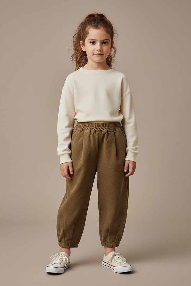 Pantalon Chino Kaki Coton Ample Enfant Uni - Molleton