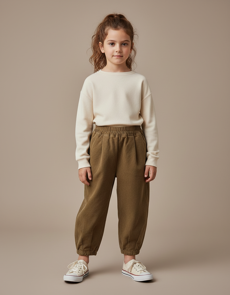 Pantalon Chino Kaki Coton Ample Enfant Uni - Molleton