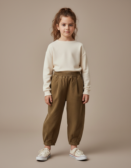 Pantalon Chino Kaki Coton Ample Enfant Uni - Molleton