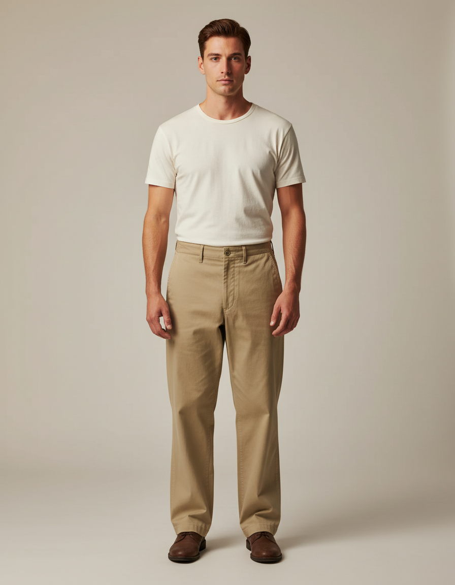 Pantalon Chino Kaki Coton Ample Décontracté Homme - Gabardine