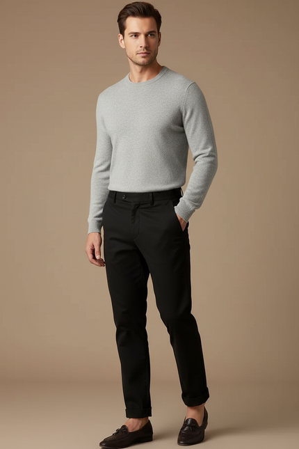 Pantalon Chino Noir Droit Homme Élégant Classique - Gabardine