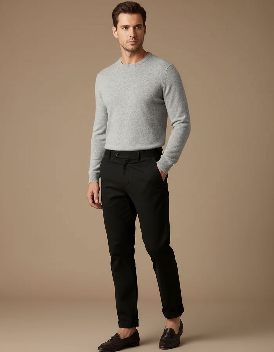 Pantalon Chino Noir Droit Homme Élégant Classique - Gabardine