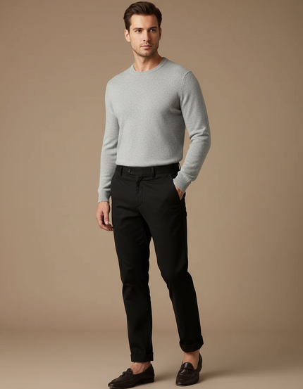 Pantalon Chino Noir Droit Homme Élégant Classique - Gabardine