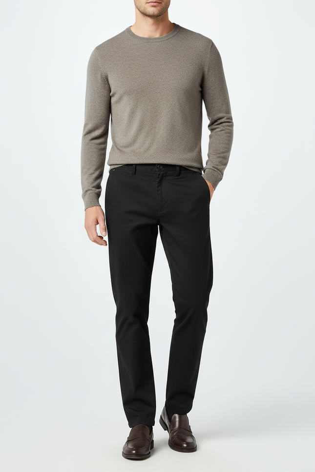 Pantalon Chino Noir Coton Droit Tissu Uni Homme