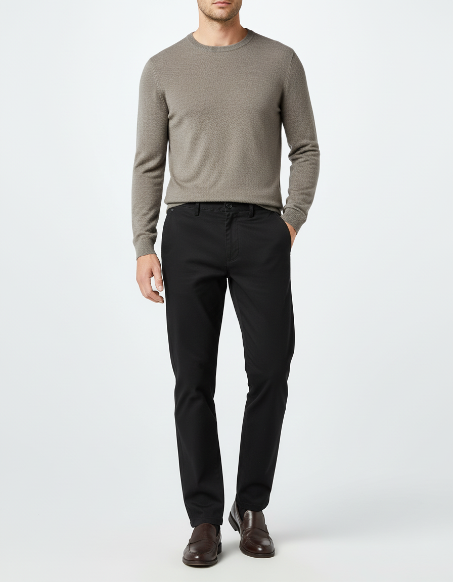 Pantalon Chino Noir Coton Droit Tissu Uni Homme