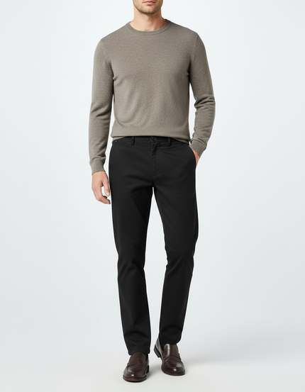 Pantalon Chino Noir Coton Droit Tissu Uni Homme
