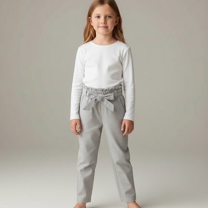 Pantalon Chino Gris Fille Coton Décontracté Ceinturé