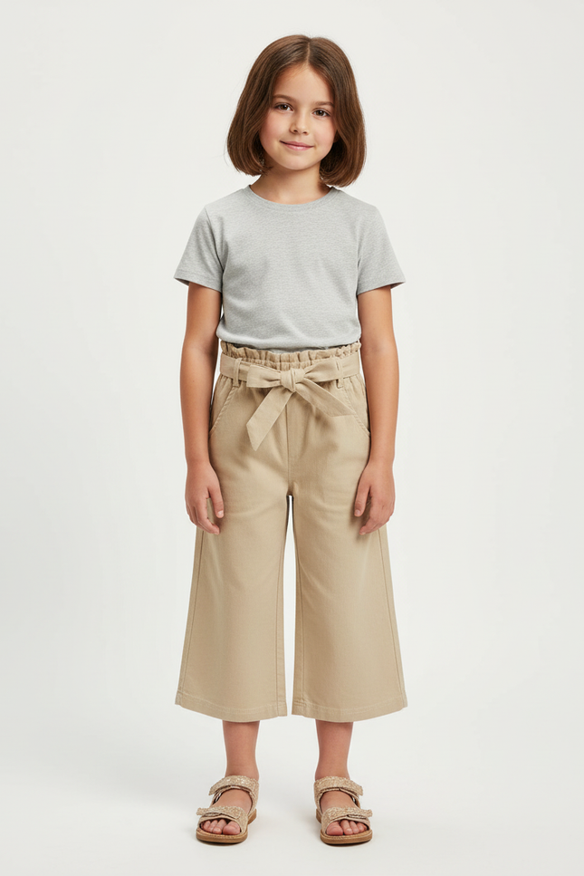 Pantalon Chino Beige Ample Coton Ceinture Fille