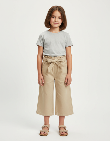 Pantalon Chino Beige Ample Coton Ceinture Fille