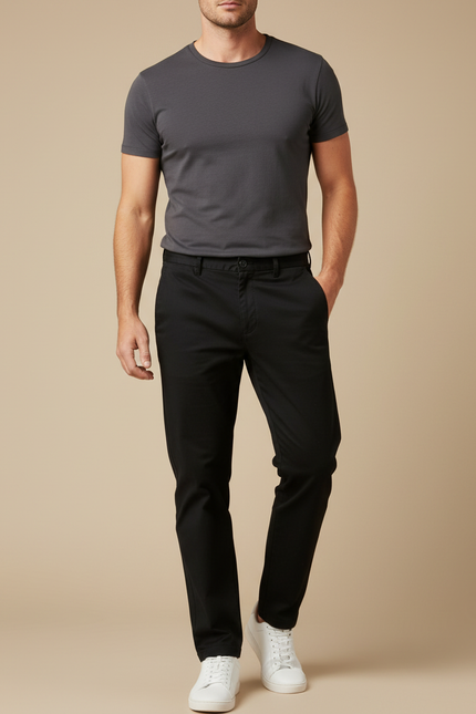 Pantalon Chino Noir Coton Décontracté Homme Slim Fit