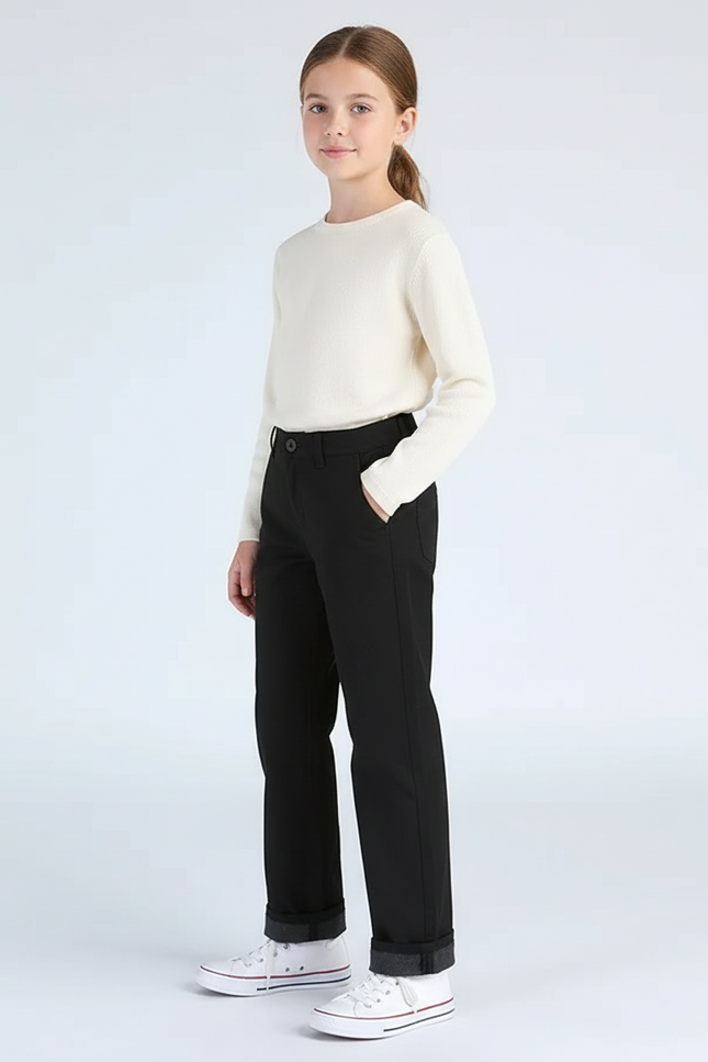 Pantalon Chino Noir Droit Enfant Coton Simple